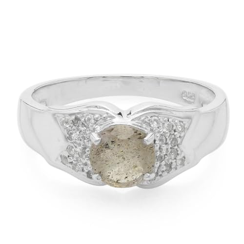 Cavill Spektrolith Ring 0,58 Karat mit 20 weißen Topasen 0,114 Karat, 925 Sterling Silber, moderner eleganter Rundschliff, Schmuck aus Rumänien und Brasilien, Größe 17 von Cavill