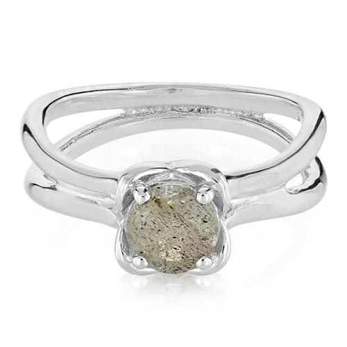 Cavill Spektrolith Ring Silber 0,7 ct Rundschliff aus Rumänien, moderner 925er Sterling Silberring mit glänzendem prong setting, eleganter Silberring mit Spektrolith von Cavill