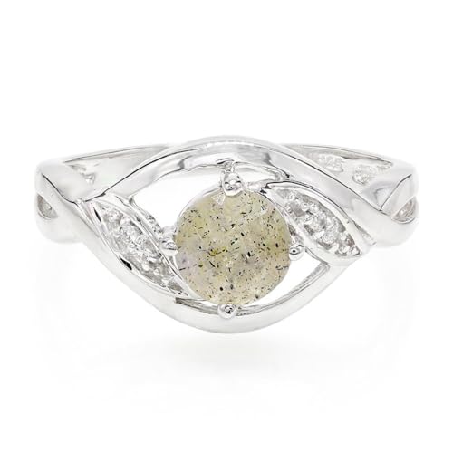 Cavill Spektrolith Ring Silber 0,72 ct mit 4 weißen Topasen 0,021 ct, 925 Sterling Silber, moderner eleganter Rundschliff, runde Form, filigranes Design, Größe 17 von Cavill