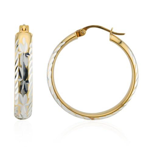 Cavill Sterlingsilber Ohrringe Vergoldet Große Creolen 925er Silber 36 mm Elegantes Schillerndes Muster Leichtes Design Für Alltag Und Festliche Anlässe von Cavill