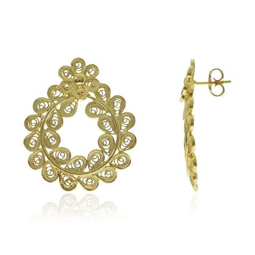 Cavill Sterlingsilber Ohrringe vergoldet 925er Silber 35 mm Oval filigran eleganter Damen Modeschmuck mit Steckverschluss in elegantem Goldfarbenes Design von Cavill