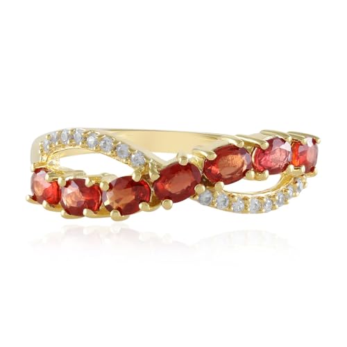 Cavill Tansania Rubin Ring aus vergoldetem 925er Sterling Silber mit 7 ovalen Brillantschliff Rubinen und 16 Zirkonen aus Kambodscha, eleganter Unendlichkeits-Designring in Rot von Cavill