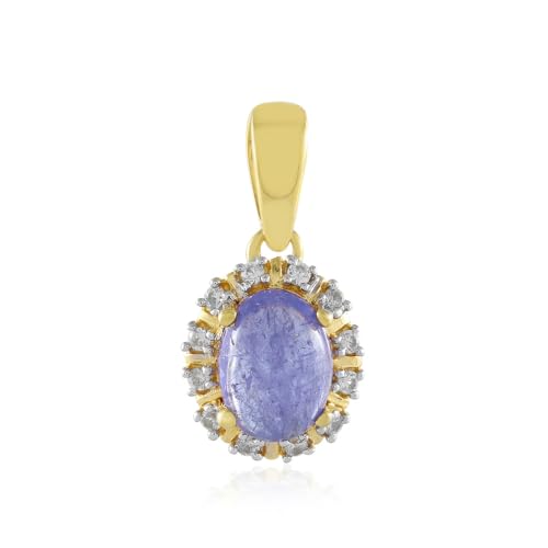 Cavill Tansanit Anhänger Silber 925, vergoldet mit 1,485 ct ovalem Cabochon und 12 funkelnden Zirkonen, eleganter Schmuckanhänger 18x10 mm aus Tansania von Cavill
