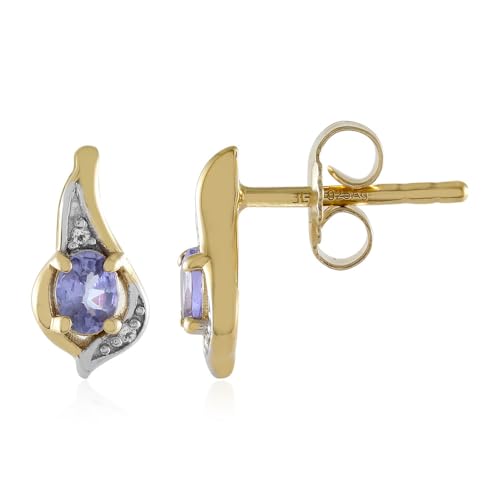Cavill Tansanit Ohrringe 925 Silber Vergoldet mit 0,31 ct Weißem Topas, Eleganter Ovaler Ohrstecker, Moderner Damen Schmuck in Blau und Weiß, 11 mm Styles von Cavill