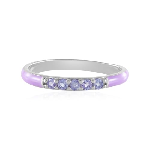 Cavill Tansanit Silberring 925er Sterlingsilber Platinbeschichtet mit 5 Rundschliff Tansaniten aus Tansania, eleganter moderner Ring in sanftem Violett, 0,23 ct, Damenring von Cavill