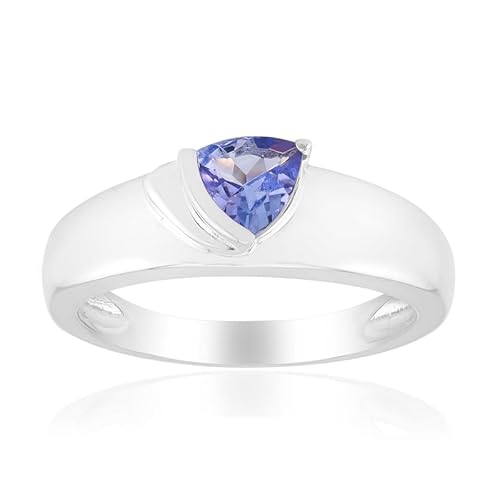 Cavill Tansanit Ring Silber 925 Sterling Silber Trilliant Tanzanit Ring 0,323 ct Tansania moderner eleganter Silberring mit lilafarbenem dreieckigem Stein ca. 5 mm 2,2 g von Cavill