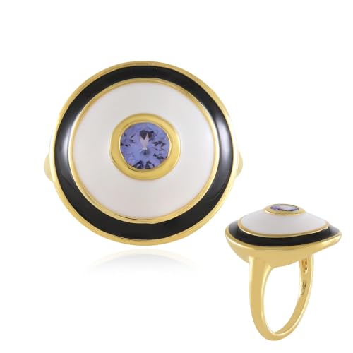 Cavill Tansanit Silberring 0,45 Ct Rundschliff in 925er vergoldetem Sterlingsilber, Moderner Schmuck mit Lila Stein, Elegantes Design für Damen und Herren, Größen 16-21 von Cavill