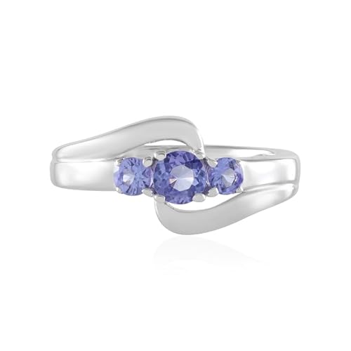Cavill Tansanit Silberring Damen 925 Sterling Silber mit 0,369 ct Rundgeschliffene blaue Tansanit Edelsteine aus Tansania, Eleganter geschwungener Designring, moderne Größe 17-18 von Cavill