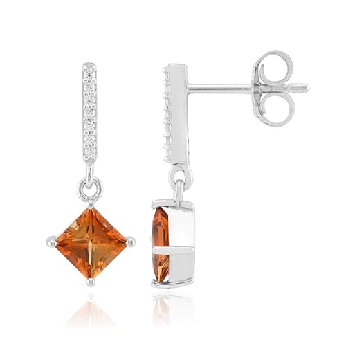 Cavill Tepetate Topas Ohrringe 1,378 ct Sterlingsilber 925 mit quadratischem Prinzessschliff und funkelnden Zirkonen 14 Steine, Modern Elegant Orange Silber Schmuck 20 mm Hänger Cavill Tepetate Topas Ohrringe 1,378 ct Sterlingsilber 925 mit quadratischem Prinzessschliff und funkelnden Zirkonen 14 Steine, Modern Elegant Orange Silber Schmuck 20 mm Hänger von Cavill