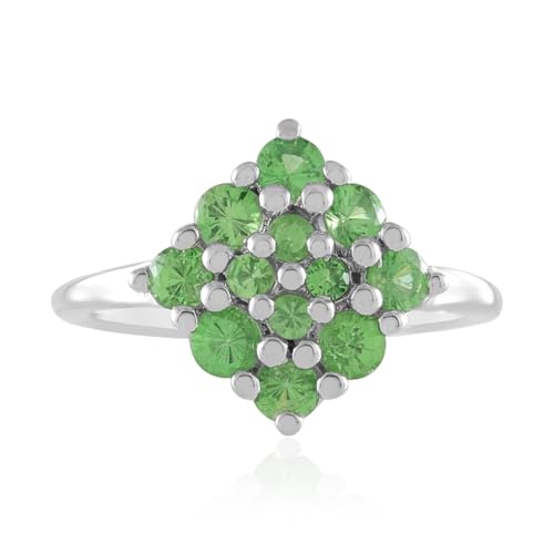 Cavill Tsavorit Ring Silber 925er Sterling mit 0,99 Karat grünen Tsavoriten aus Tansania, modernes blütenförmiges Design, 8+4 rund geschliffene Edelsteine von Cavill