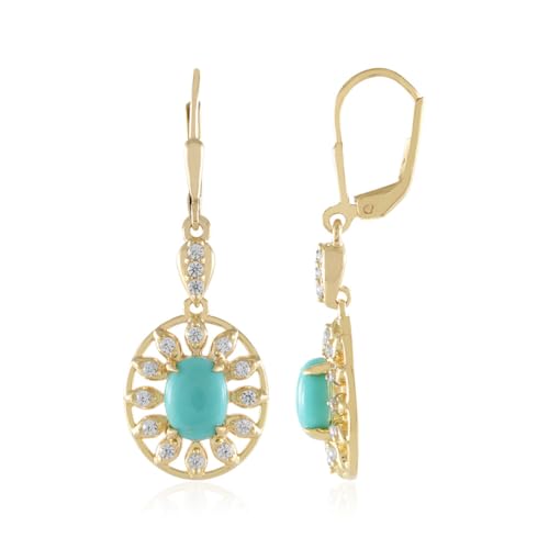 Cavill Türkis Ohrringe aus vergoldetem 925er Sterling Silber mit ovalen Türkis-Cabochons 2,67 ct und funkelnden Zirkonia Akzenten, elegant, 41 mm lang von Cavill