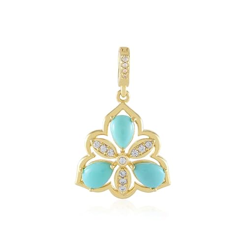 Cavill Türkis Silberanhänger mit Tropfenförmigem Türkis-Cabochon und Funkelnden Zirkon Akzenten, Eleganter Silberschmuck in Blumenform, 31x20 mm, Varioclip von Cavill