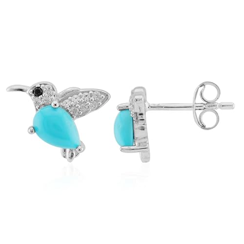 Cavill Türkis-Silberohrringe mit 0,96 ct Türkis Cabochons Tropfenform & Tansania Zirkonen in 925 Sterling Silber Hummingbird Design elegant und verspielt von Cavill