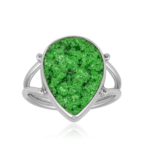 Cavill Uvarovit Ring 925 Sterling Silber 12 Karat Gold Platin Tropfenform moderner Bezel-Ring mit grünem russischem Edelstein, eleganter Schmuck für Damen und Herren von Cavill