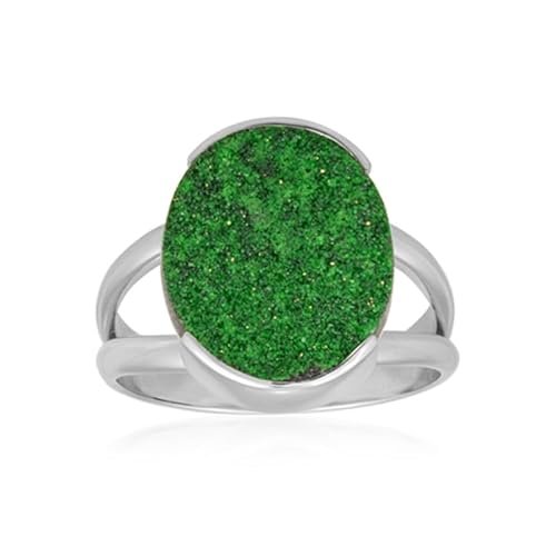 Cavill Uvarovit Ring 17,5 ct Ovalschliff 925 Sterling Silber Bezelfassung Eleganter Grüner Edelstein Schmuck aus Russland Moderner Silberring 18x15 mm von Cavill