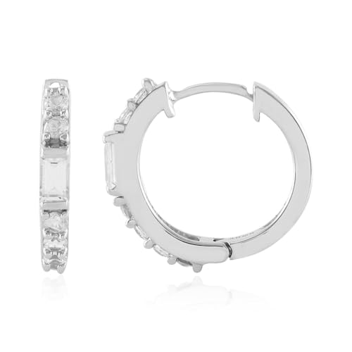 Cavill Weiße Saphir Ohrringe 1,66 ct Baguette Zirkon 925 Sterlingsilber platinierte Creolen, Modern Elegante Damen Ohrschmuck, Funkelnde Silberohrringe 20 mm Durchmesser von Cavill