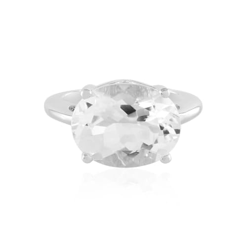 Cavill Weißer Quarz Ring 5,523 ct Ovalschliff in Platinierter 925er Sterling Silber, Eleganter Silberring mit Brasilianischem Quarz, Klassisches Design für Alltag & Anlass von Cavill