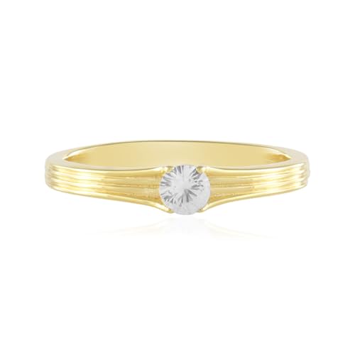 Cavill Eleganter Damenring aus 925er Sterlingsilber mit 18K Vergoldung, Weißer Madagaskar Saphir 0,233 ct in Brillantschliff, Moderner Stil, Größen 17-20 von Cavill