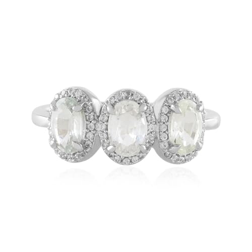 Cavill Weißer Saphir Ring Silber 925 Sterlingsilber platiniert, Eleganter Ovalschliff 3 Saphire aus Madagaskar, 60 funkelnde Zirkone, zeitloser Damenring, Größe 17-20 von Cavill