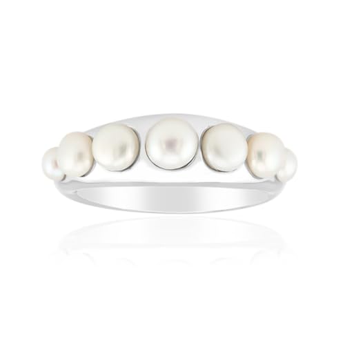 Cavill Silberring Damen mit weißen Süßwasserzuchtperlen aus China, 925 Sterling Silber, eleganter moderner Perlenring weiß, Rundschliff, verschiedene Größen von Cavill
