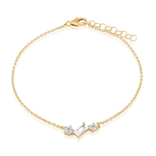 Cavill Weißer Topas Armband 925er Sterlingsilber Vergoldet Elegantes Silberarmband mit 0,65 ct Strahlenden Nigerianischen Weißtopas-Steinen Baguette und Rundschliff von Cavill