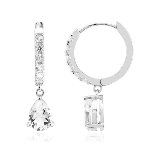 Cavill Weißer Topas Ohrringe 925er Silber Damen Tropfen Ohrschmuck Modern Elegant mit Funkelnden Zirkon Akzenten 2,9 ct Edelstein aus Tansania 28mm Länge von Cavill
