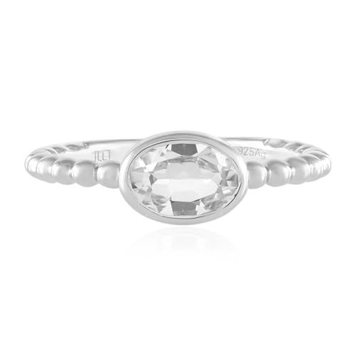 Cavill Weißer Topas Ring 0,749 ct Ovalschliff aus Madagaskar 925er Sterlingsilber mit Platinschicht klassisch elegant Silberring mit Perlenmuster 7x5 mm von Cavill