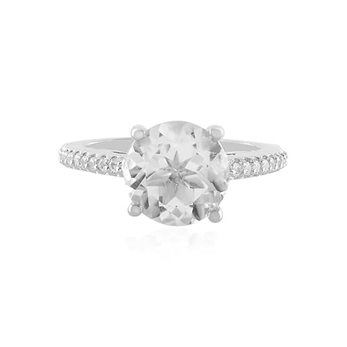 Cavill Weißer Topas Ring 2,799 ct Sterlingsilber 925, platinierter eleganter moderner Rundschliff mit 20 funkelnden Zirkonen aus Brasilien, glänzend und stilvoll Cavill Weißer Topas Ring 2,799 ct Sterlingsilber 925, platinierter eleganter moderner Rundschliff mit 20 funkelnden Zirkonen aus Brasilien, glänzend und stilvoll von Cavill