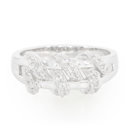Cavill Eleganter Sterlingsilber Ring mit 18 weißen Topasen 0,25 ct in runder Brillantschliff aus Brasilien, modernes, verwobenes Design, 925er Silber Größe 16 von Cavill