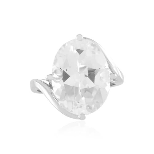 Cavill Weißtopas Ring aus 925er Sterlingsilber platinisiert, 9,62 ct Ovalschliff Brasilianischer Edelstein, eleganter Damenschmuck, funkelt klar und modern von Cavill