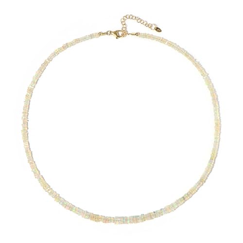 Cavill Welo-Opal Halskette 39,805 ct Äthiopischer Opal Schmuck in 925er Silber vergoldet mit Fancy Schliff, zarte Silberhalskette elegant für Damen, ca. 45-50 cm von Cavill