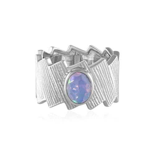 Cavill Welo Opal Ring 0,654 ct Ovalschliff Äthiopien in modernem platiniertem 925 Sterling Silber mit Zickzack-Design Eleganter silberner Statement Ring Cavill Welo Opal Ring 0,654 ct Ovalschliff Äthiopien in modernem platiniertem 925 Sterling Silber mit Zickzack-Design Eleganter silberner Statement Ring von Cavill