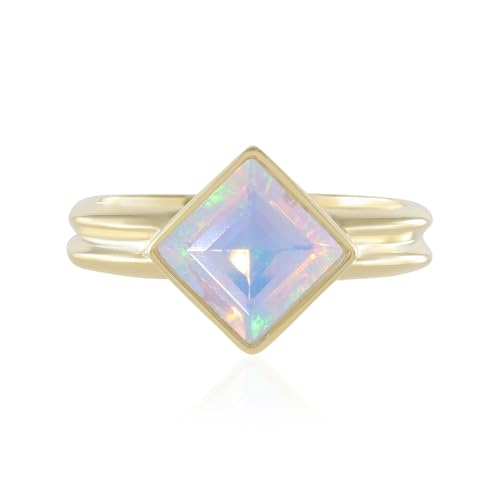 Cavill Welo Opal Ring 0,847 ct Carré-Schliff - Eleganter vergoldeter Silberring 925er Sterlingsilber - Äthiopischer Opal Schmuck mit modernem Design, filigrane Doppelschiene von Cavill