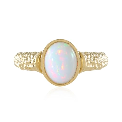 Cavill Welo-Opal-Ring 0,855 ct Ovaler Cabochon aus Äthiopien, vergoldetes 925er Sterlingsilber, eleganter strukturierter Bandring, modischer Edelstein Schmuck von Cavill