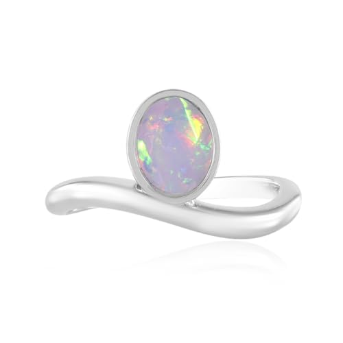 Cavill Welo Opal Ring 0,862 ct äthiopischer Opal Ovalschnitt, platiniertes 925er Sterling Silber, modernes elegantes Design in Silber, Ringgröße 16-20 von Cavill