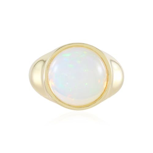 Cavill Welo Opal Ring Herren Silber 925er Sterling vergoldet mit 3,403 ct rundem äthiopischem Cabochon, modern eleganter Ring in Blau-Grün Schimmer, Größe 19-21 von Cavill