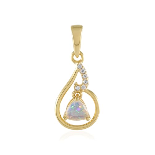 Cavill Welo-Opal-Silberanhänger Damen – 0,22 ct äthiopischer Trillantschliff Opal, 6 Zirkone, 925er Silber vergoldet, eleganter tropfenförmiger Schmuck, opal anhänger vergoldet von Cavill