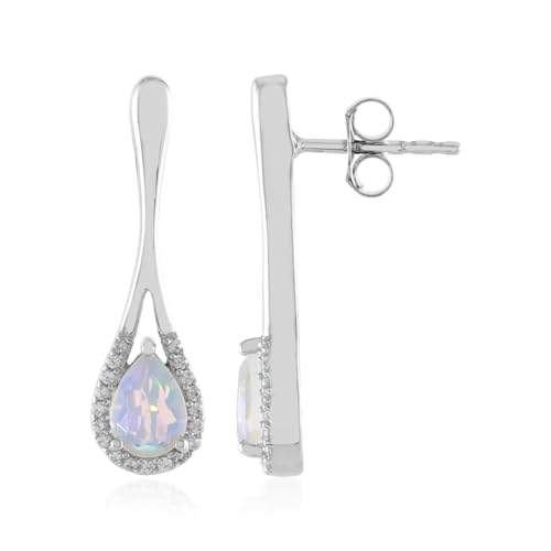 Cavill Welo-Opal Silberohrringe Damen Tropfenohrringe mit äthiopischen Opalen 0,74 ct und kambodschanischen Zirkonen 925 Sterling Silber platiniert 28 mm von Cavill