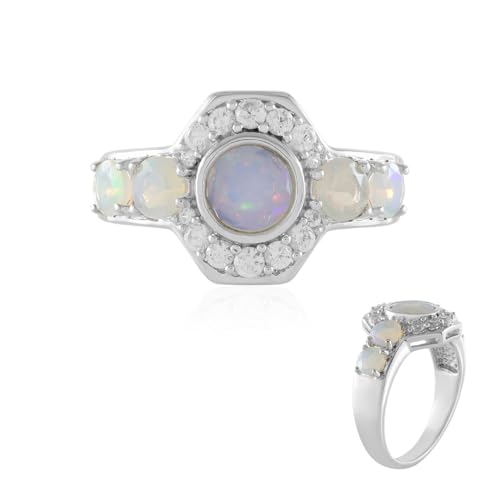 Cavill Welo Opal Ring Silber 925 Sterling mit äthiopischem Opal 2,31 ct rund geschliffen, platiniert, elegant, modern, funkelnde Zirkone, edel, silberfarben von Cavill