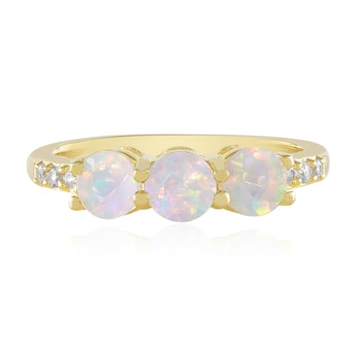 Cavill Welo Opal Silberring – 3 Opale 0,75ct aus Äthiopien, 6 Zirkone, vergoldetes 925er Silber, eleganter Damenring im Rundschliff, modernes Design, Regenbogenfarben von Cavill