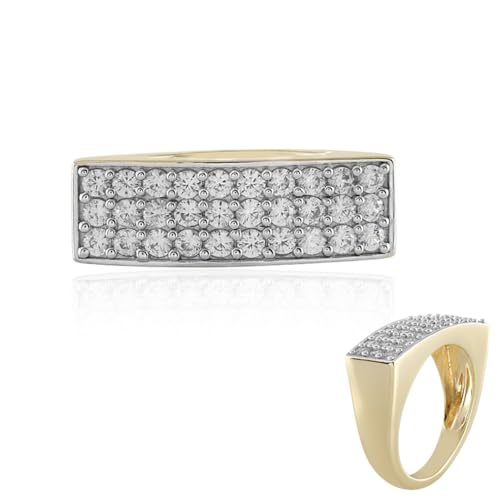 Cavill Zirkon Damenring aus 925er Sterling Silber, vergoldet, mit 30 funkelnden Zirkonen 1,35 ct, moderner eleganter rechteckiger Ring 21x23 mm, Rundschliff, strahlend weißer Glanz von Cavill