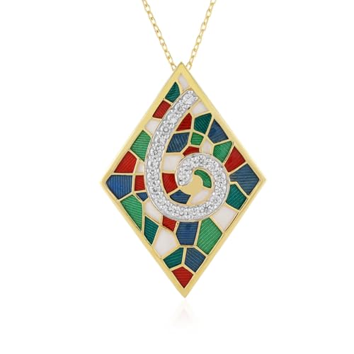 Cavill Zirkon Halskette Silber 925 Sterling Vergoldet Damen mit 0,662 ct Kambodscha Rundschliff Zirkonia - Moderner Rautenanhänger in Buntfarben, Feine Silberkette 45,5 cm von Cavill