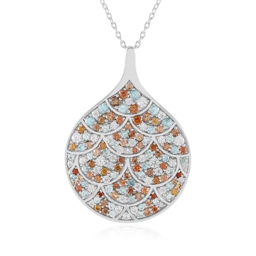 Cavill Zirkon Halskette aus 925er Silber mit 2,826ct farbspielenden Ratanakiri, Orange & Champagner Zirkonen, tropfenförmiger Blatt-Anhänger, eleganter Schmuck für Damen von Cavill