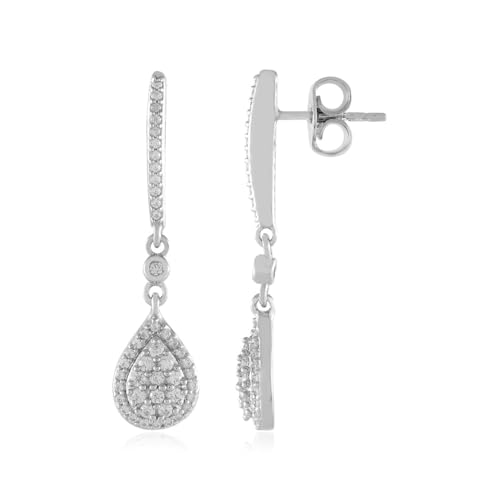 Cavill Zirkon Ohrringe 925er Sterling Silber Tropfenform mit 0,909 ct Rundschliff Zirkonen aus Kambodscha, Elegantes Design in Funkelndem Weiß, Länge 35 mm von Cavill