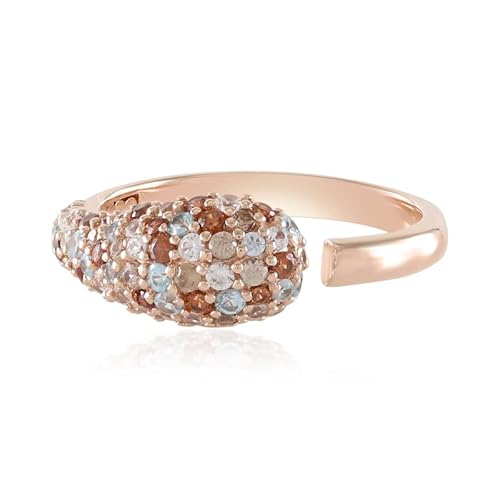 Cavill Zirkon Ring 925er Sterling Silber Rosévergoldet mit 1,06 ct Ratanakiri Zirkonen Rundschliff Eleganter Damenring Modern Champagner Orange Funkelnd Größe 17-19 von Cavill