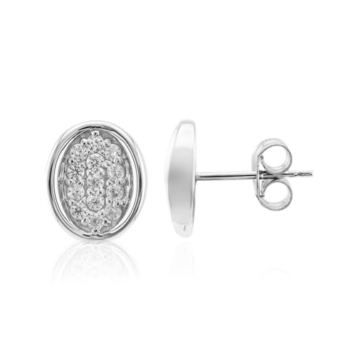 Cavill Zirkon Silberohrringe 925 Sterling Silber platiniert 26 funkelnde Zirkone ca. 0,6 ct Rundschliff elegante ovale Ohrstecker 10 mm strahlend silber modern von Cavill