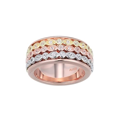 Cavill Zirkon Silberring 925 Sterling Silber Rosévergoldet mit 72 Nigerianischen Zirkonen 0,7 ct Rundschliff Eleganter Mehrschicht-Ring Modernes Design 17-20 von Cavill