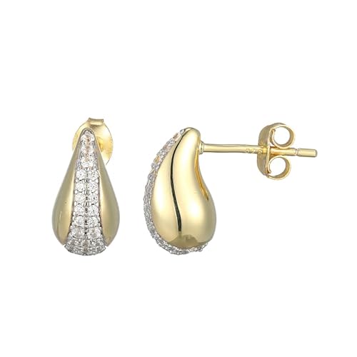 Cavill Zirkonohrringe Silber Vergoldet 925er Sterlingsilber Modern Tropfenform Ohrringe mit Funkelnden Nigeria Zirkonen Eleganter Schmuck, 12mm, Edles Design von Cavill