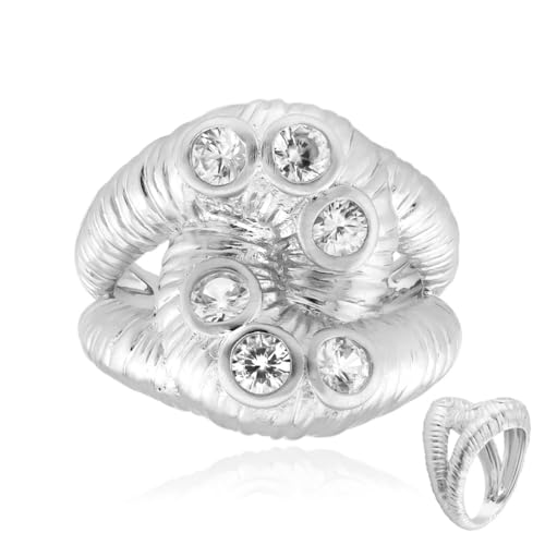 Cavill Zirkon Silberring 925 Sterlingsilber, 6 Kambodscha Zirkonia 0,919 ct Brillantschliff, Platinierter moderner Statement Ring, ca. 22x20 mm, elegant funkelnd Cavill Zirkon Silberring 925 Sterlingsilber, 6 Kambodscha Zirkonia 0,919 ct Brillantschliff, Platinierter moderner Statement Ring, ca. 22x20 mm, elegant funkelnd von Cavill