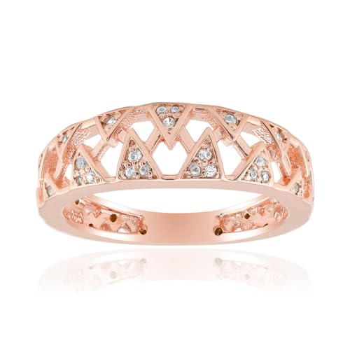 Cavill Zirkonring Roségold 925 Sterling Silber mit 0,162 ct kambodschanischen Zirkonen, moderner Pavé-Rundschliff, eleganter Damenring, verstellbar Größe 16-20, funkelnde Schmuckoptik von Cavill
